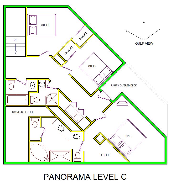 A level C layout view of Sand 'N Sea's beachfront house vacation rental in Galveston named Panorama 